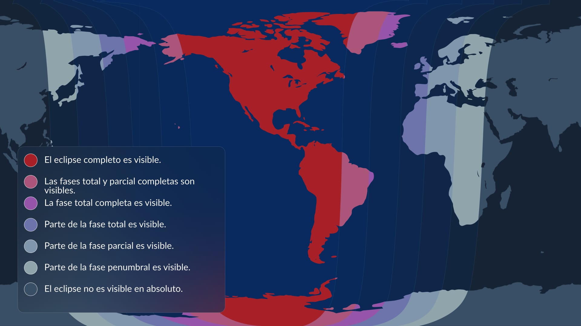 Mapa de visibilidad del eclipse lunar de marzo de 2025