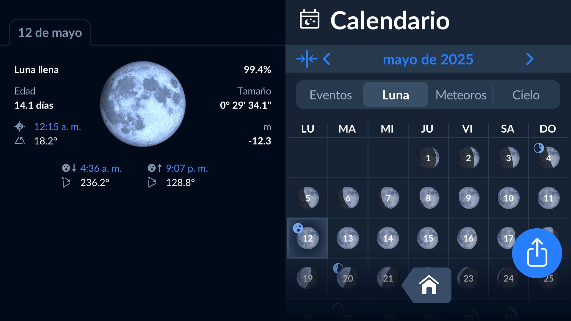Aplicación de calendario lunar