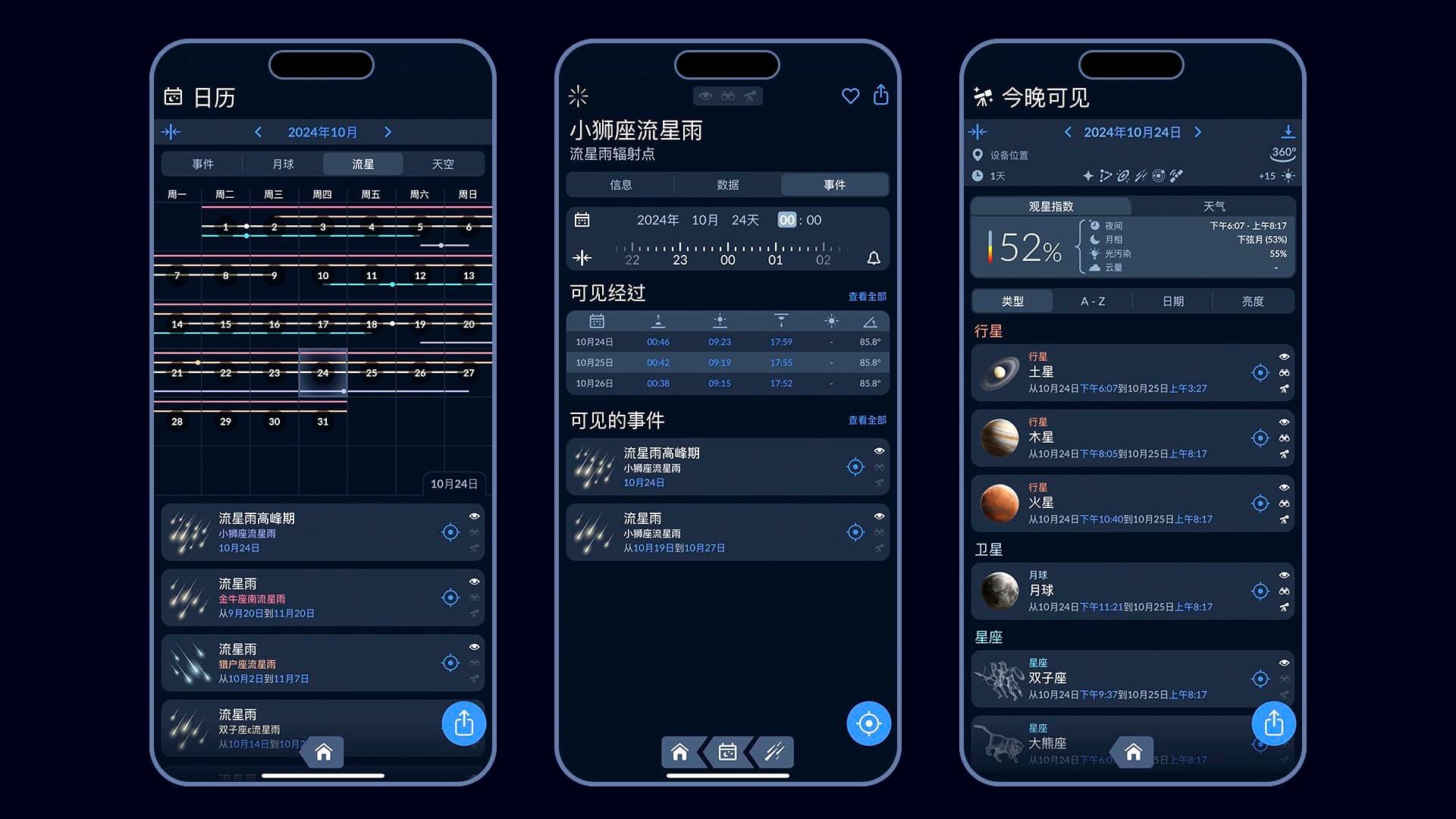 Sky Tonight应用中的流星雨