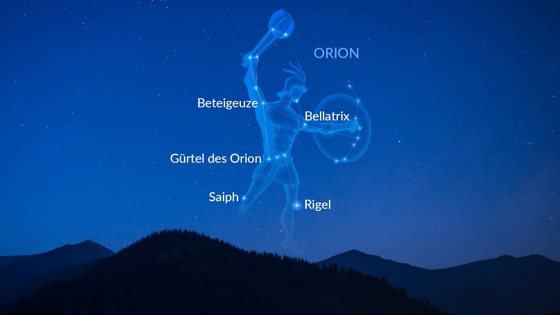 The constellation Orion with the brightest stars